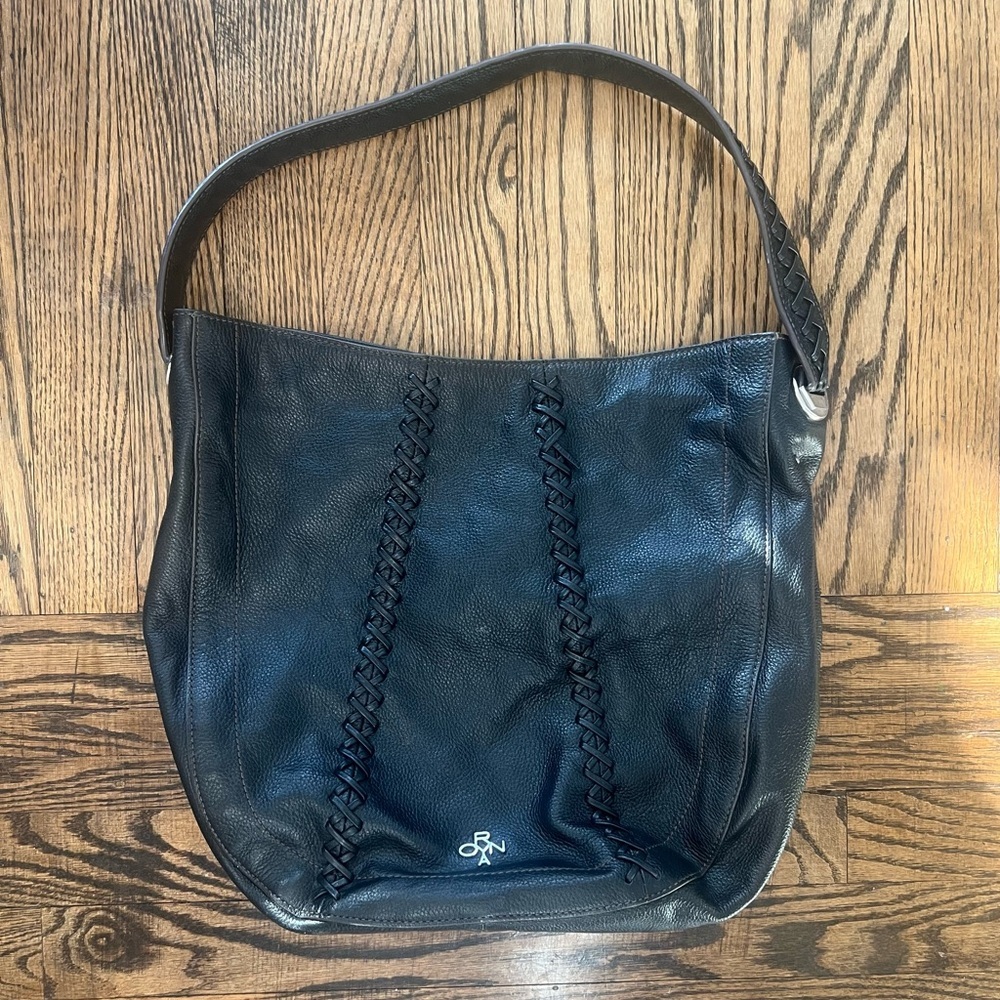 orYANY Black Leather Shoulder Bag with Braided Accents